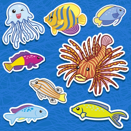 cute sea animal stickersのイラスト素材