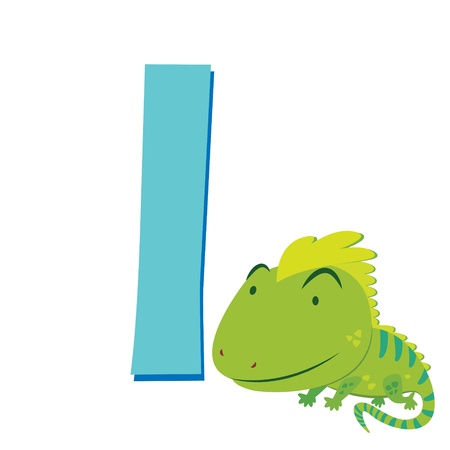 illustration of isolated animal alphabet I with iguana on whiteのイラスト素材
