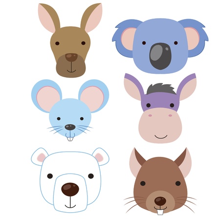 six cute cartoon animal head iconsのイラスト素材