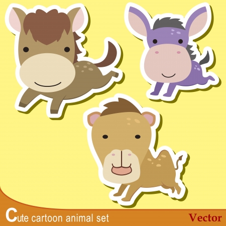 set of cute cartoon animals with horse, donkey,and camel  のイラスト素材