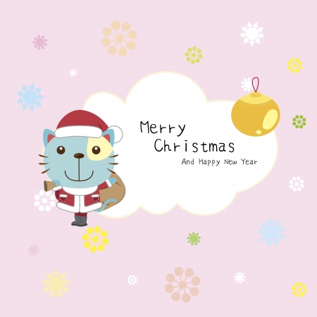 cartoon Xmas card with a catのイラスト素材