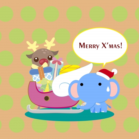 cartoon Xmas card with a elephantのイラスト素材