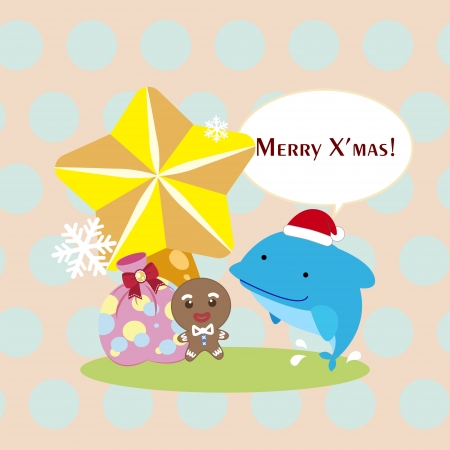 cartoon Xmas card with a dolphinのイラスト素材