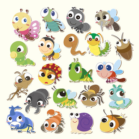 Set of cute cartoon insectsのイラスト素材