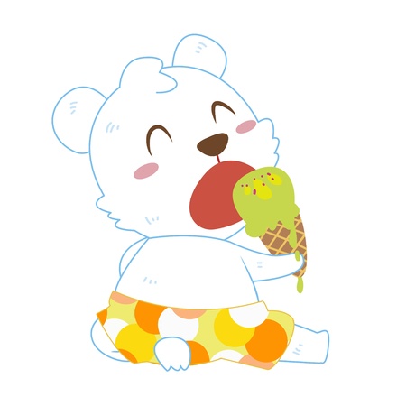 a cute polar bear eats an ice creamのイラスト素材
