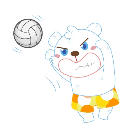a cute polar bear is playing beach volleyball のイラスト素材
