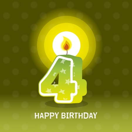 birthday card, fourth birthday with candle , number 4のイラスト素材