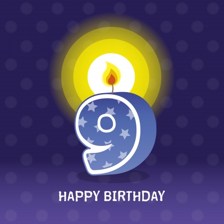 birthday card, ninth birthday with candle , number 9のイラスト素材