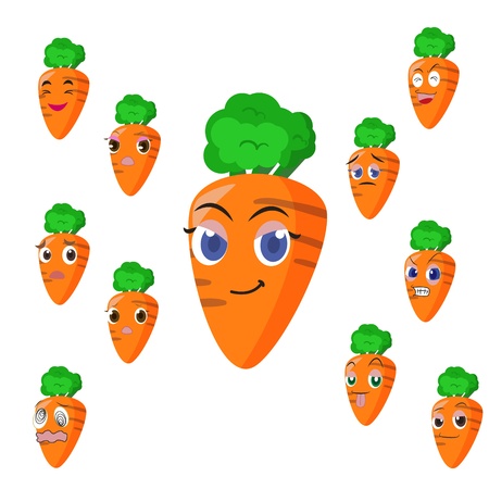carrot cartoon with many expressions isolated on white backgroundのイラスト素材