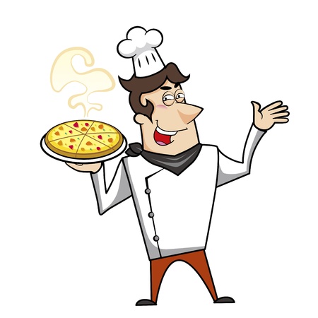 Cartoon chef with pizza vector illustration.のイラスト素材