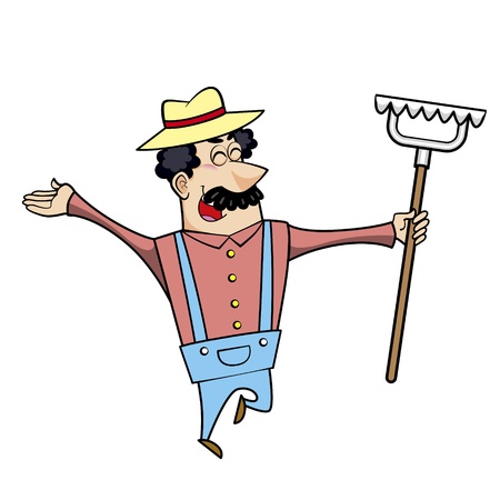 Vector illustration of a cartoon landscaper, farmer or gardener with a rake のイラスト素材