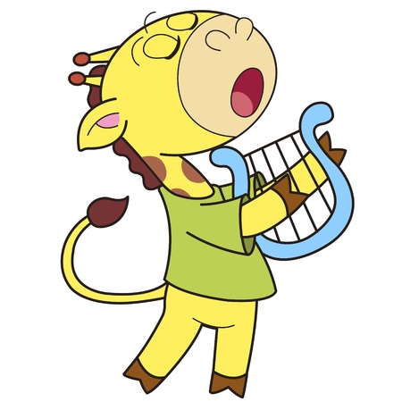 Cartoon giraffe playing a harp のイラスト素材