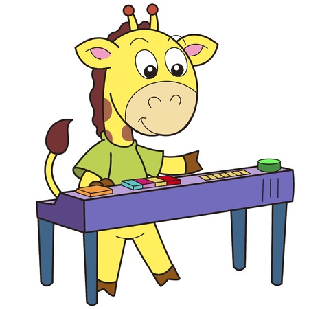 Cartoon giraffe playing an electronic organ のイラスト素材