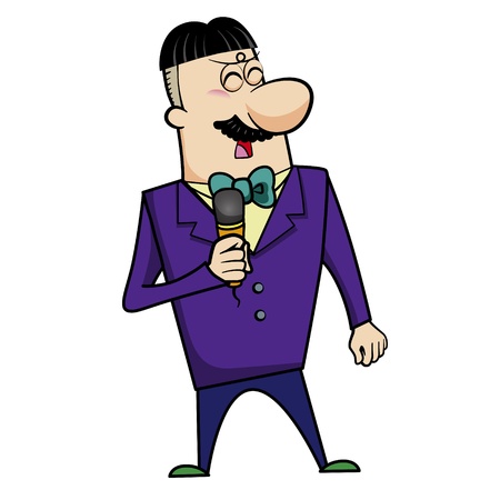 illustration of a television host or event emcee holding a microphone のイラスト素材