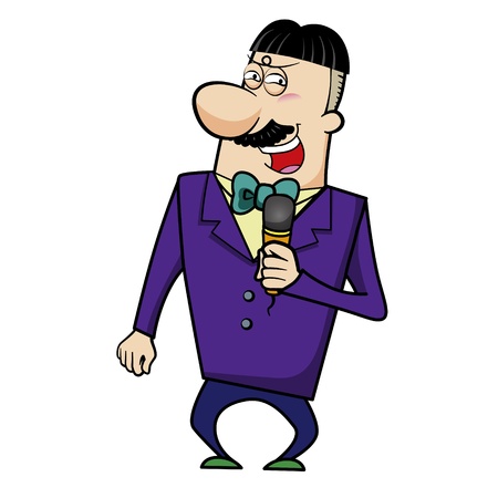 illustration of a television host or event emcee holding a microphone のイラスト素材