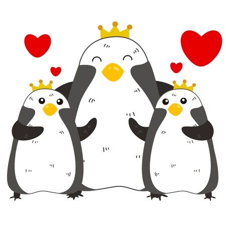 cute cartoon penguin familyのイラスト素材