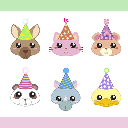 cartoon party animal icons collection のイラスト素材