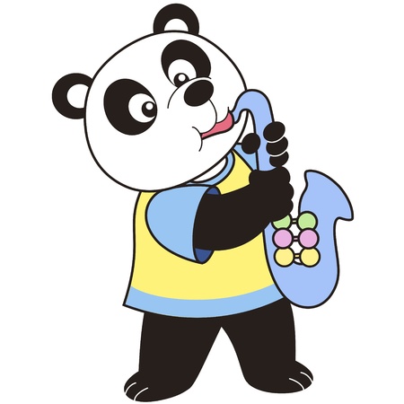 Cartoon Panda playing a saxophone のイラスト素材