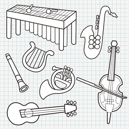 vector doodle musical instruments collectionのイラスト素材