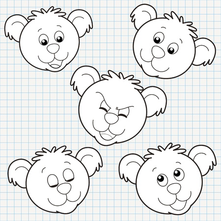 vector doodle cute bear face collectionのイラスト素材