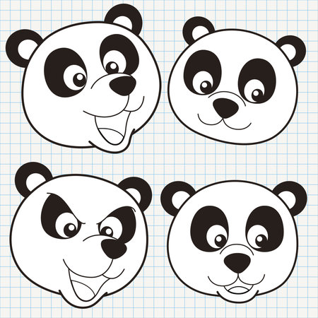 vector doodle cute panda face collectionのイラスト素材