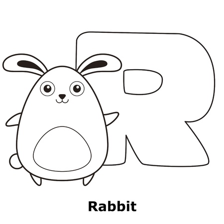 Coloring Alphabet for Kids, R with rabbit.のイラスト素材
