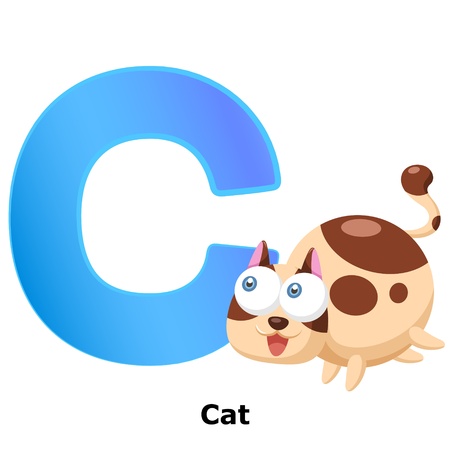 illustration of isolated animal alphabet C with cat on whiteのイラスト素材