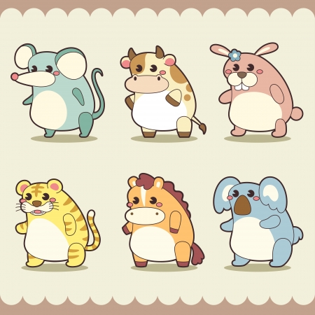 retro cute animals set のイラスト素材