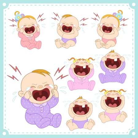  illustration of baby boys and baby girls with white background のイラスト素材