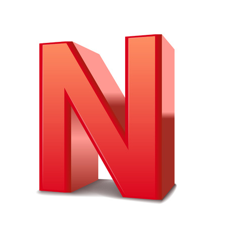 3d red letter N isolated white backgroundのイラスト素材