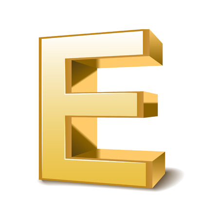 3d golden letter E isolated white backgroundのイラスト素材
