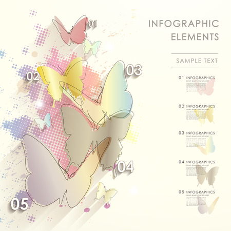 hand draw style vector abstract infographic elements with butterfliesのイラスト素材