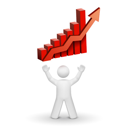 3d person looking up at a bar chart graph isolated white backgroundのイラスト素材