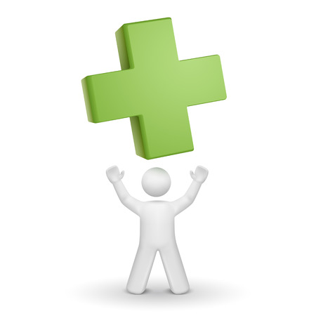 3d person looking up at a green cross isolated white backgroundのイラスト素材