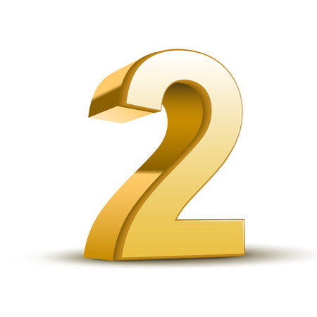 3d shiny golden number 2 on white backgroundのイラスト素材