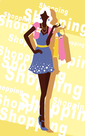 vector background with fashion girl and shopping bagsのイラスト素材
