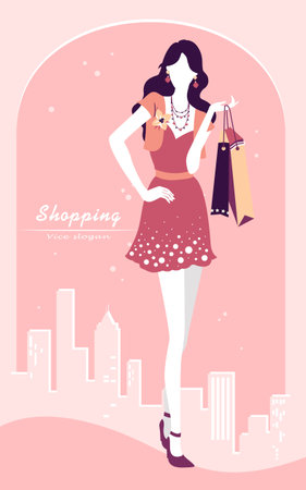 vector background with fashion girl and shopping bagsのイラスト素材