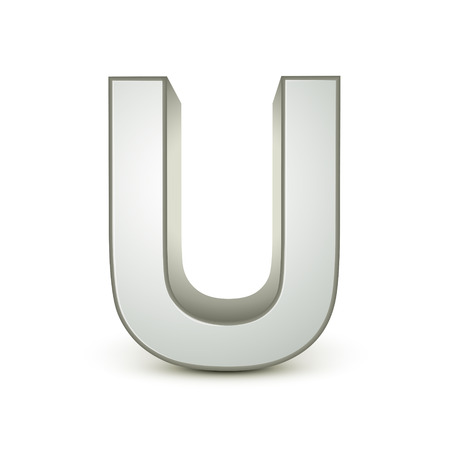 3d silver letter U isolated white backgroundのイラスト素材