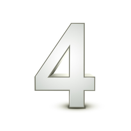 3d shiny silver number 4 on white backgroundのイラスト素材