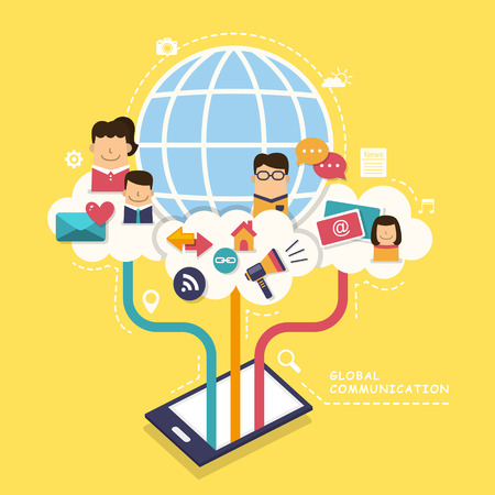 flat design concept illustration with icons of global communicationのイラスト素材
