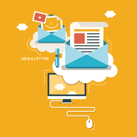 flat design concept of regularly distributed news publication via e-mail with some topics of interest to its subscribersのイラスト素材