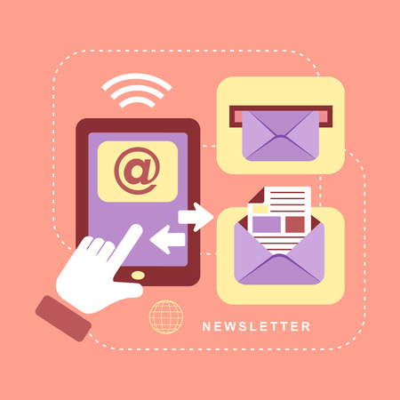 flat design concept of regularly distributed news publication via e-mail with some topics of interest to its subscribersのイラスト素材