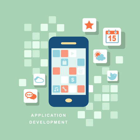 flat design concept of development process an application for computerのイラスト素材