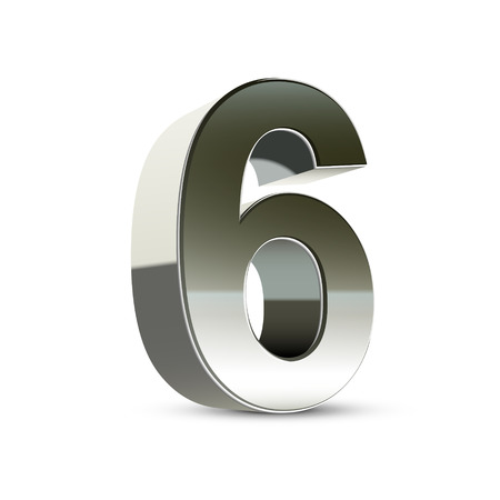 3d silver steel number 6 isolated white backgroundのイラスト素材