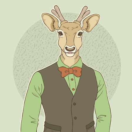 retro fashion hand draw vector illustration of deerのイラスト素材
