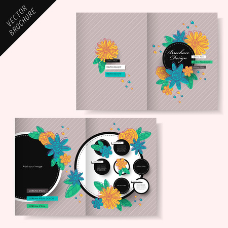 vector geometry brochure design with flower and stripeのイラスト素材
