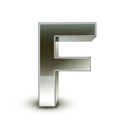 3d silver steel letter F isolated white backgroundのイラスト素材