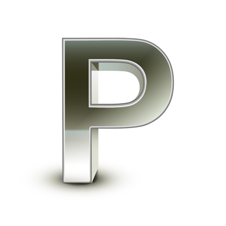 3d silver steel letter P isolated white backgroundのイラスト素材