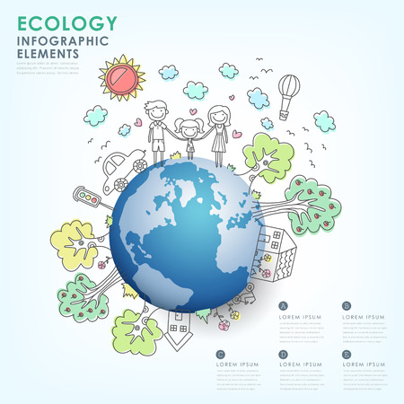 hand drawn vector ecology illustration infographic elements designのイラスト素材
