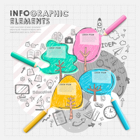hand draw collage style vector color pencil  infographic elementsのイラスト素材